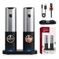 Set 2 Rasnite electrice sare piper si alte condimente, Capacitate 100g, Control finetea macinarii, Aluminiu, Stand incarcare, Lumina LED